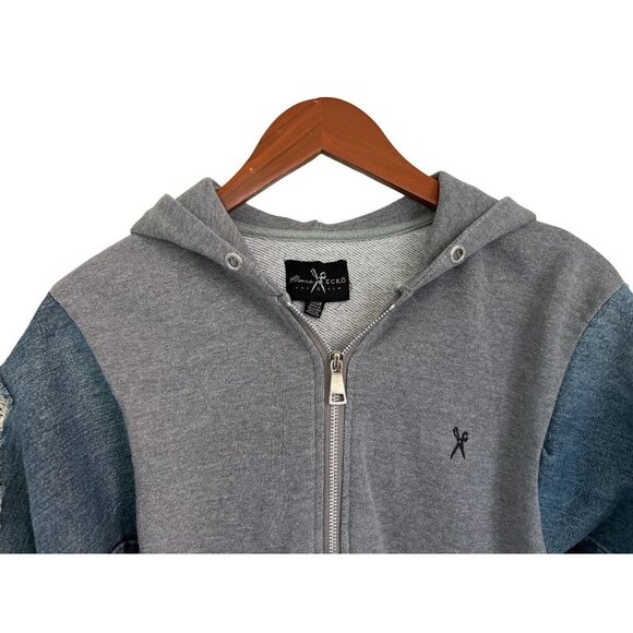 MARC ESCO Full Zip Hoodie Cotton Denim Ripped Sleeves Size Med - Picture 6 of 11